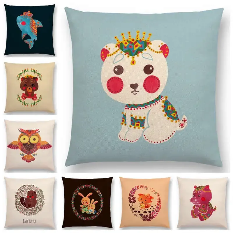 Newest Cute Cartoon Animals Cushion Cover bohemian Dress Fox Lion Tiger Pillowcase 25 Design Available