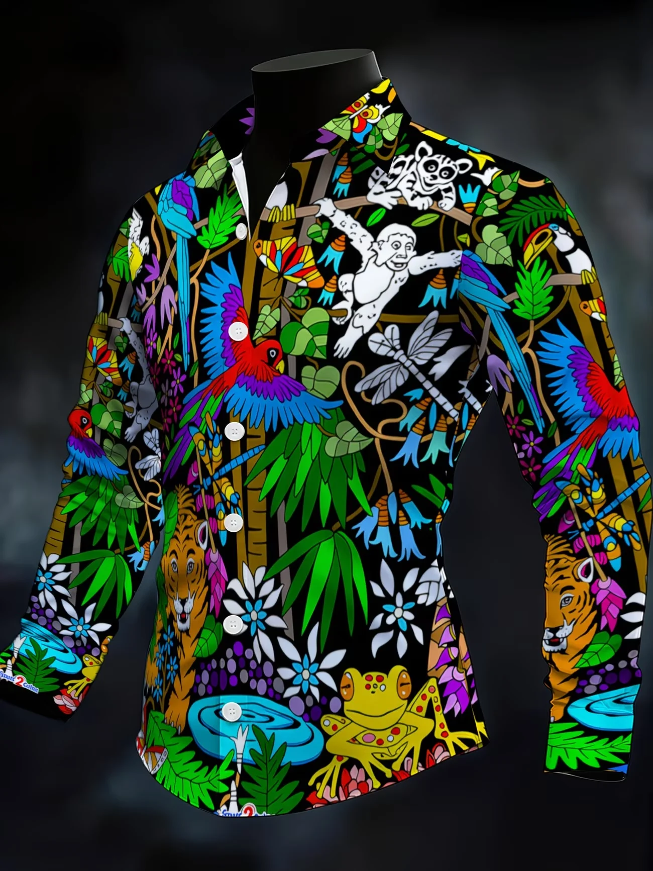 

New abstract fluid art men's long sleeved shirt trendy brand personalized style slim fit casual flower shirt