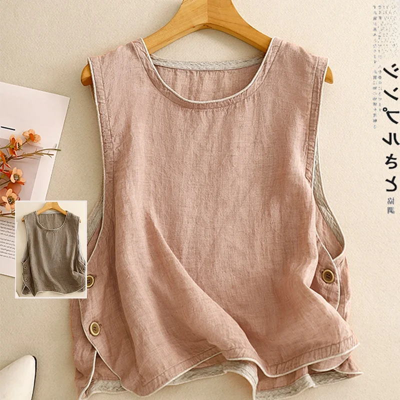 

Моющийся однотонный жилет, маленькая майка, большой размер, женская одежда, круглая пуговица, Ne Svel, многослойная подушечка, irt