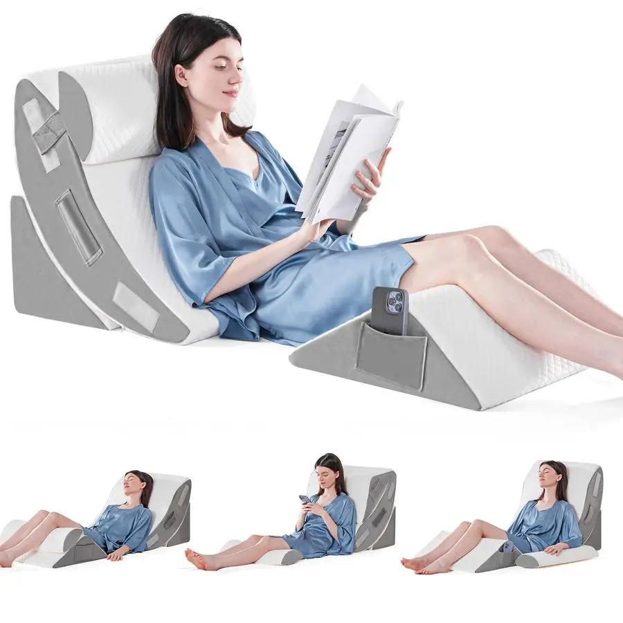 

4PCS Orthopedic Bed Wedge Pillow Set for Sleeping, Post Surgery Foam Pillow for Body, Back and Leg Pain Relief, Triangle Adjusta