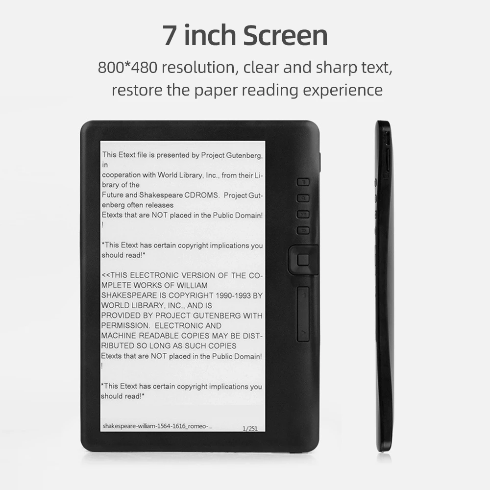 Portable E-book Reader 7 inch Multifunctional E-reader 8/16GB Memory Compact Size Buitl-in Lithium Battery Long Endurance Time