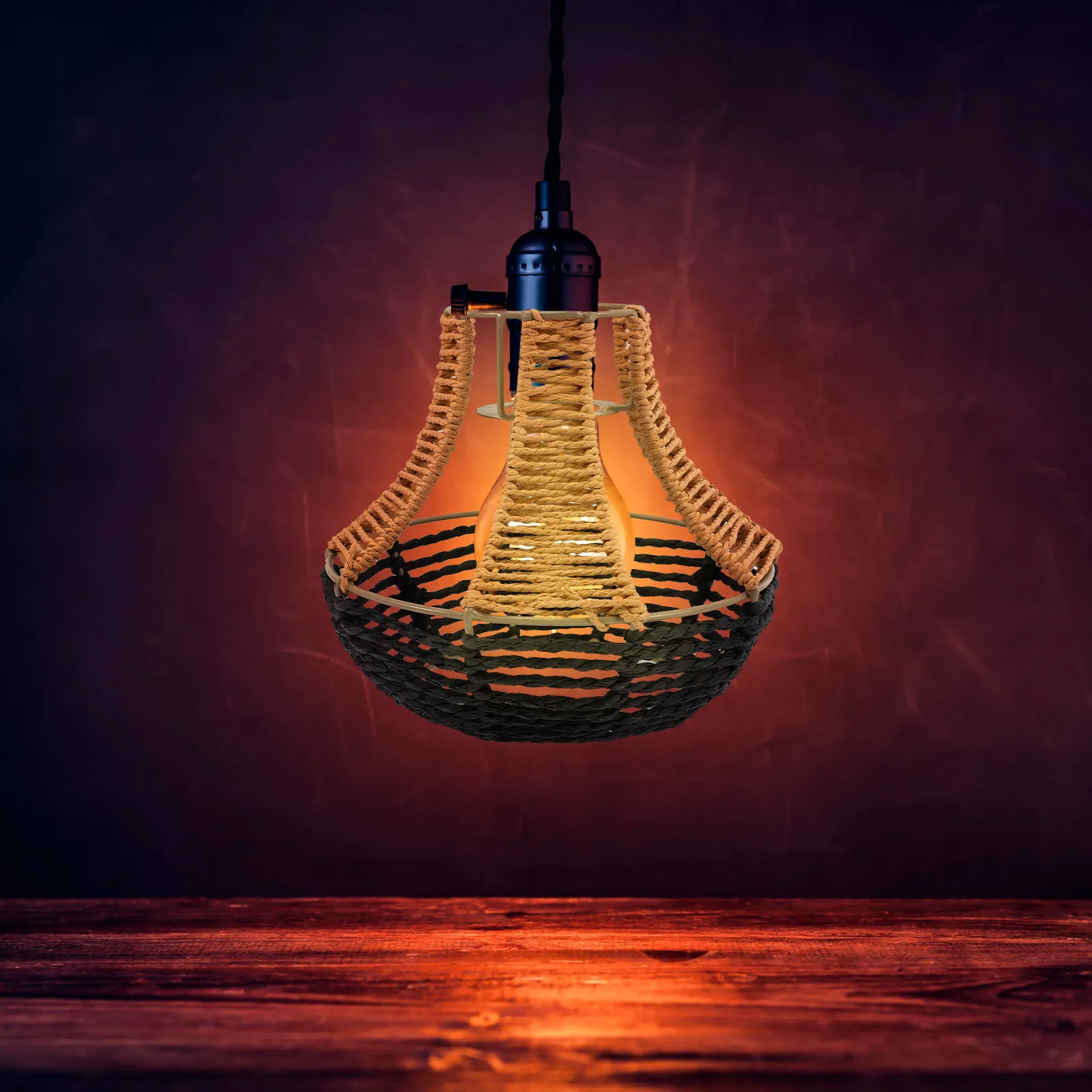 

Woven Lamp Shade Imitation Rattan Pendant Light Cover Quick Install No Tools Needed Stylish Ceiling Light Shade for Kitchen