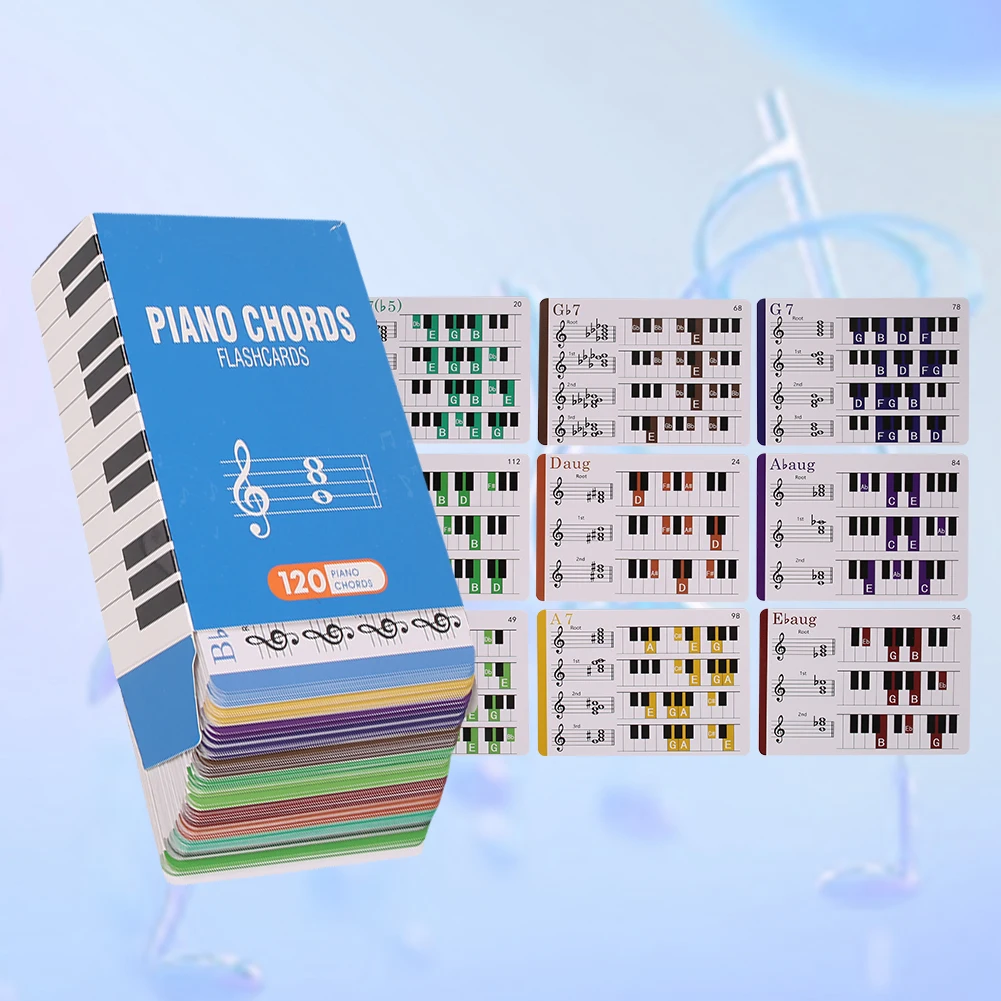 Flash Cards for 120 Chords with Piano Chords Chart Fun Educational Flashcards for Beginner Seasoned Player Music Theory Teacher