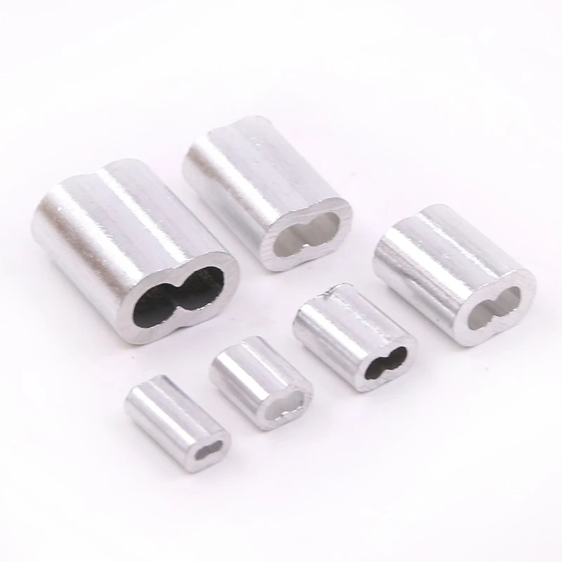 240Pcs 6 Size Aluminum Double Barrel Ferrule Crimping Loop Sleeve for Wire Rope and Cable Line End Assortment Kit