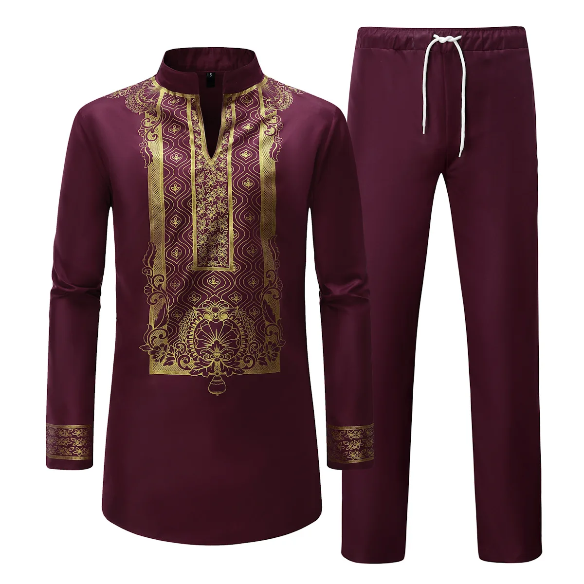 Four Seasons New Fashion Men's Casual Trendy Elegant Printed 2 Pieces of Sets African Style Sets Male Long Sleeve Clothes Pants