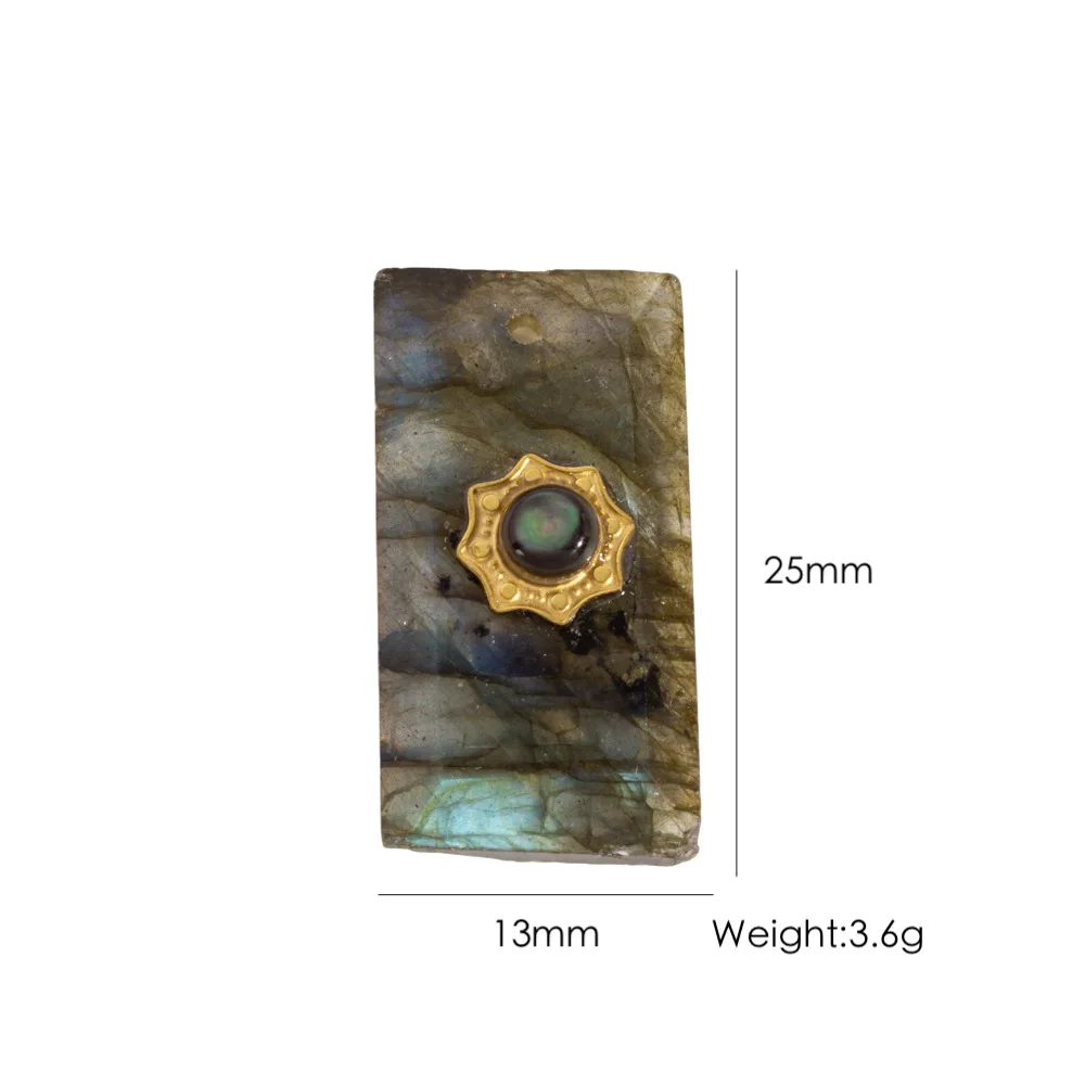2Pcs Stainless Steel Colorful Cut Natural Stone Charms Rectangular Necklace Pendant DIY Jewelry Accessories