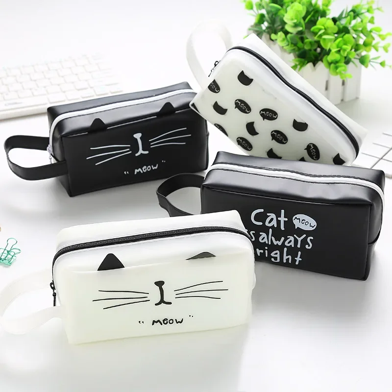 Cute Cat Cosmetic Bag Women Travel Wash Pouch Female Bath Cosmetics Makeup Bag Student Pencil Case Tote Style Toiletry Bag