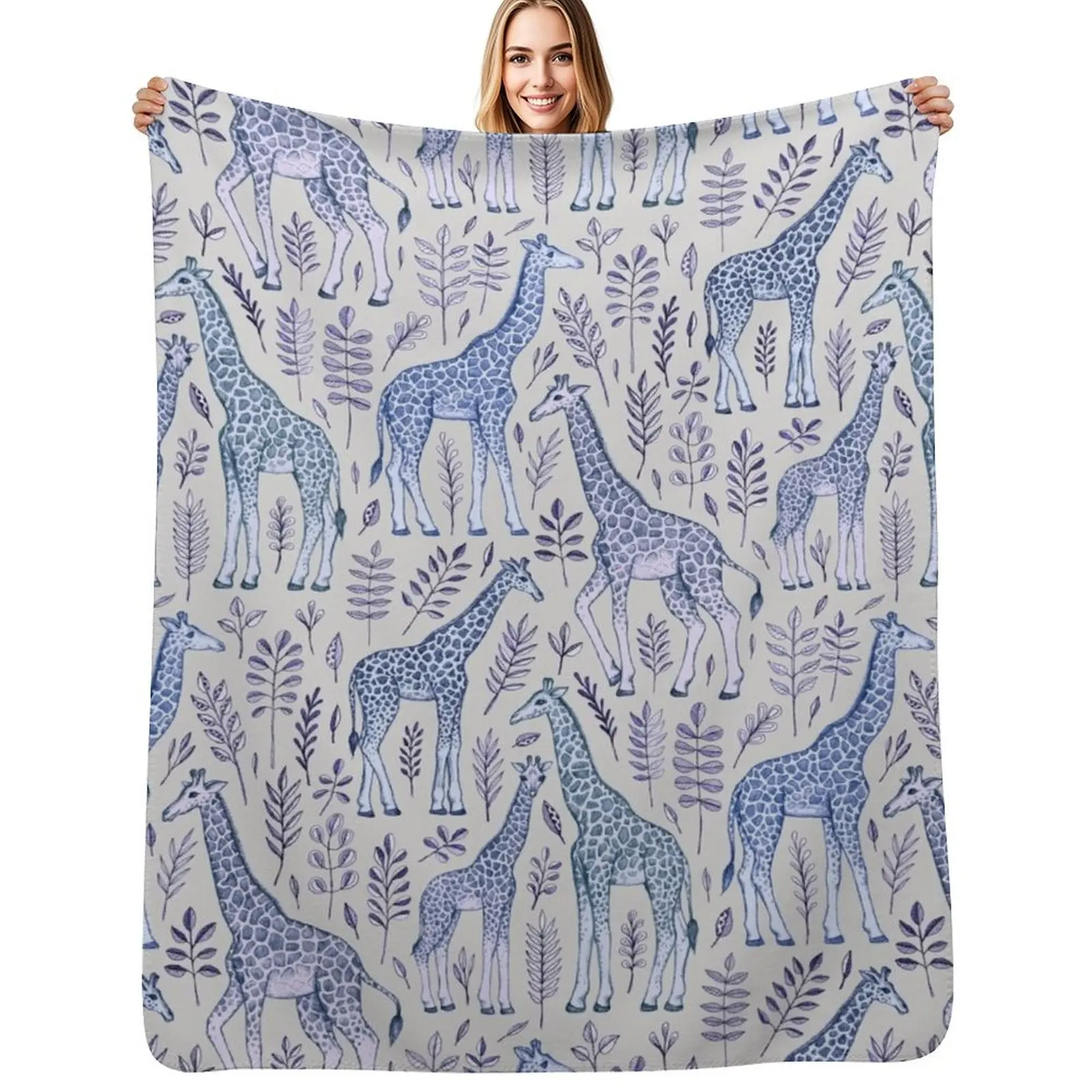 

Blue Giraffe Pattern Throw Blanket Comforter Bed Plaid Blanket