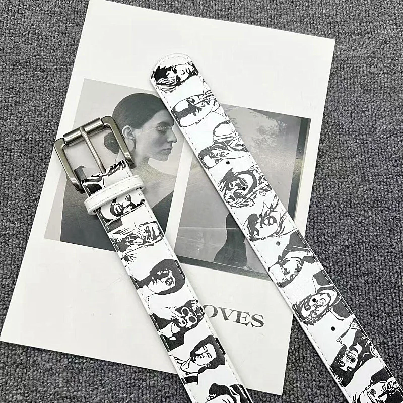 Designer Vintage Portrait Hand-painted Men's Women's Belts,fashionable Retro American Trend Personalized Belts,niche Y2k Belt