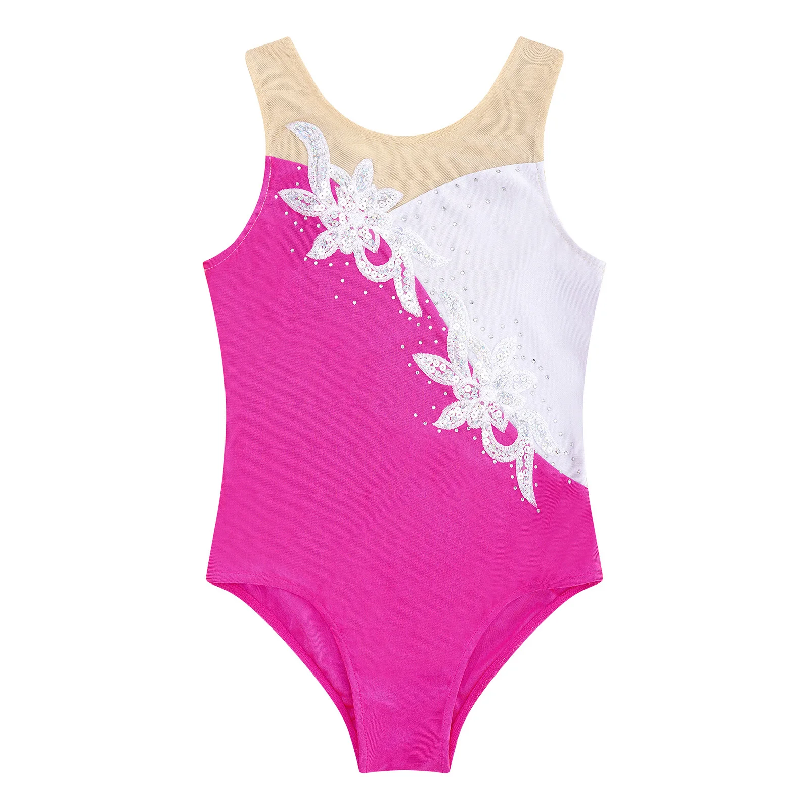 Meninas Lantejoula Diamante Ballet Collant, Bodysuit Sem Mangas, Brilhante Sheer Mesh, Figura Patinação Dança, Bailarina Dancewear, Desgaste Ginástica