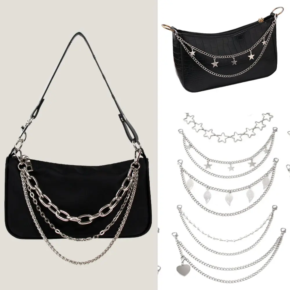 Hot Multi-layer Silver Metal Bag Chains Fashion DIY Shoulder Bag Chain Straps Replacement Women Jeans Chain With Lobster Buckle