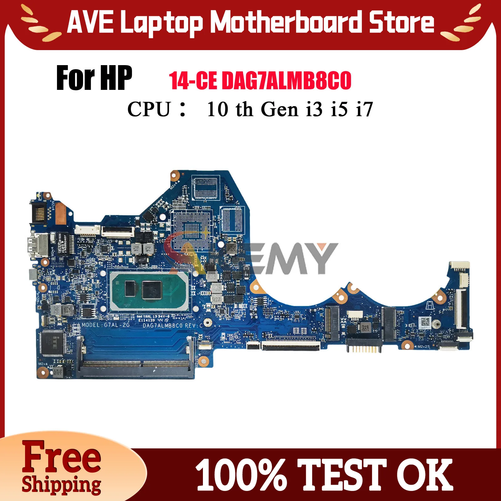 

DAG7ALMB8C0 Laptop Motherboard For HP Pavilion 14-CE With i3 i5 10th Gen CPU UMA L67081-001 L67081-501 100% Fully Tested