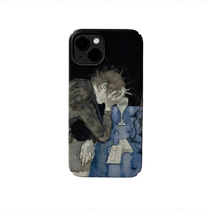 

Ins Korean Oil Painting Style Sad Boy Phone Case for IPhone 17 16E 15 14 Plus 13 Mini 11 Pro Max 12 Pro Back Cover XS XR SE Case