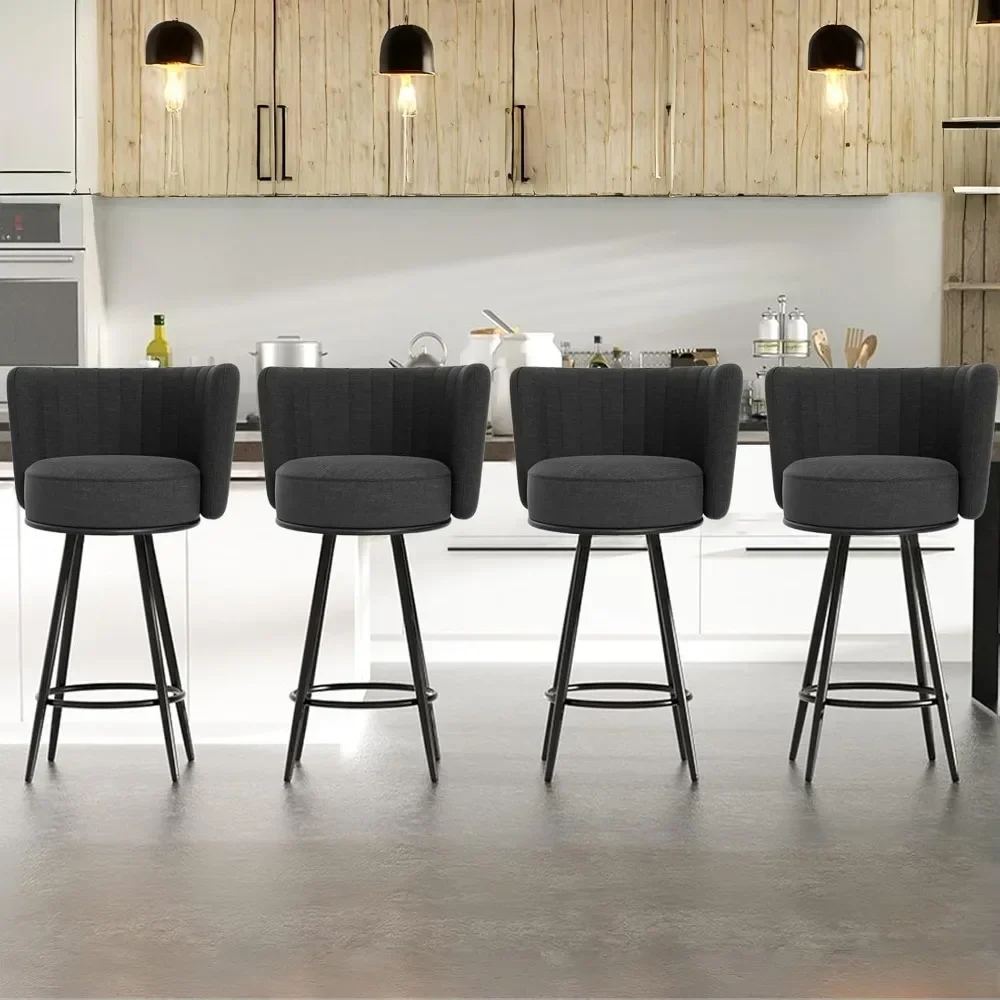 

Bar Stools, 27" Tufted Modern Counter Height Bar stools, Upholstered Barstools with Back & Footrest Metal Legs