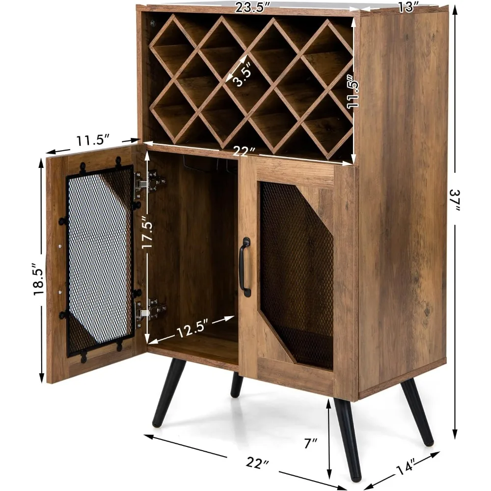 خزانة النبيذ والبوفيه الريفي مع رف تخزين 11 زجاجة وتصميم مضاد للطرف #3