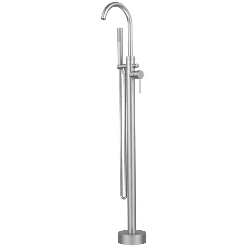 

Freestanding Bathtub Faucet Floor Mount Brass Single Handle with Hand Shower High Flow Rate 6 GPM