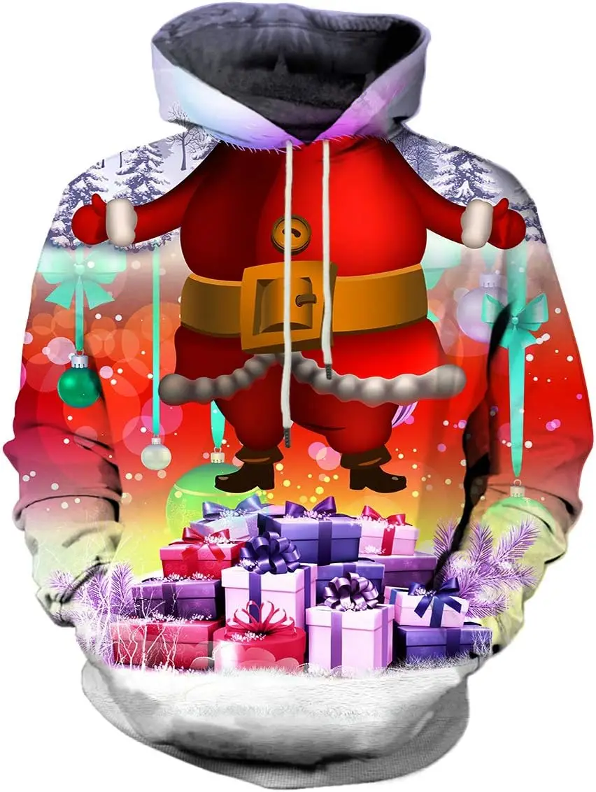 Sweat à capuche de Noël imprimé 3D drôle pour hommes, père Noël, sweats à capuche de couple PVD, survêtement adulte unisexe, cadeau de Noël pour enfant, vêtements