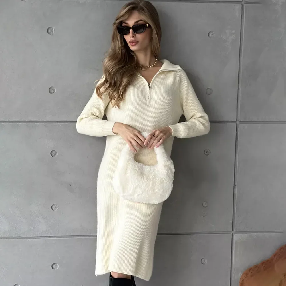 

High-necked Half-zipper Sweater Skirt Women's Autumn and Winter New Loose-fitting Inner Knitted Dress Temperament Commuting