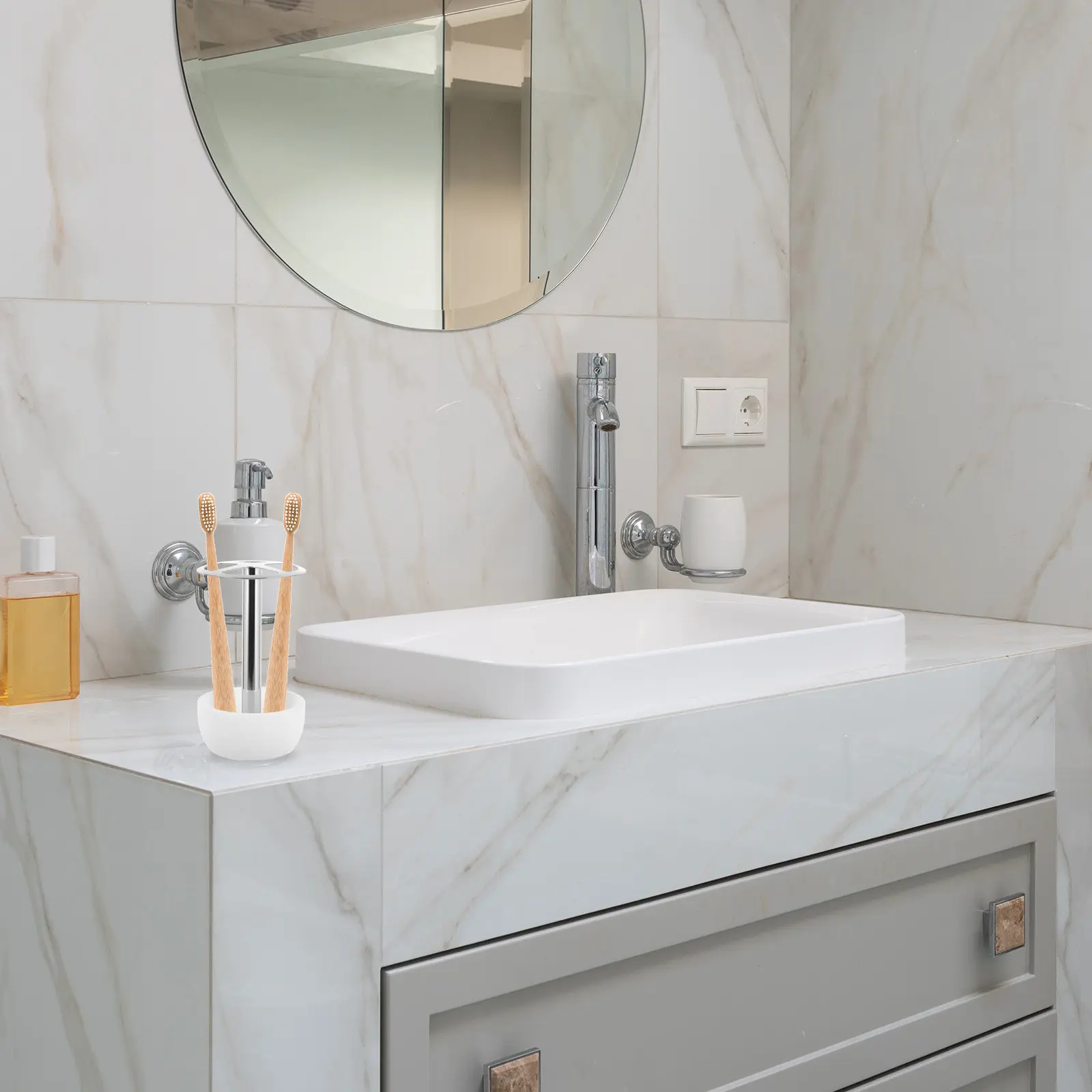 

Bathroom Stainless Steel Toothbrush Holder Desktop Household Storage Stand Multifunctional Toothpaste Rack Space Saving