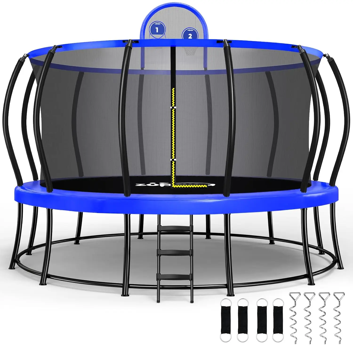 

1800LBS Double Frame Trampoline No-Gap Safety Curved Poles Basketball Hoop 12-16FT Kids Family Outdoor Fun, Custom