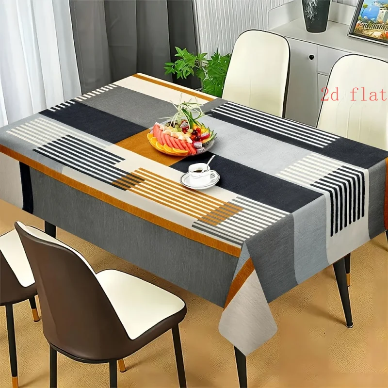 2D planar single piece - Fashionable geometric pattern polyester tablecloth - Modern black and orange block design
