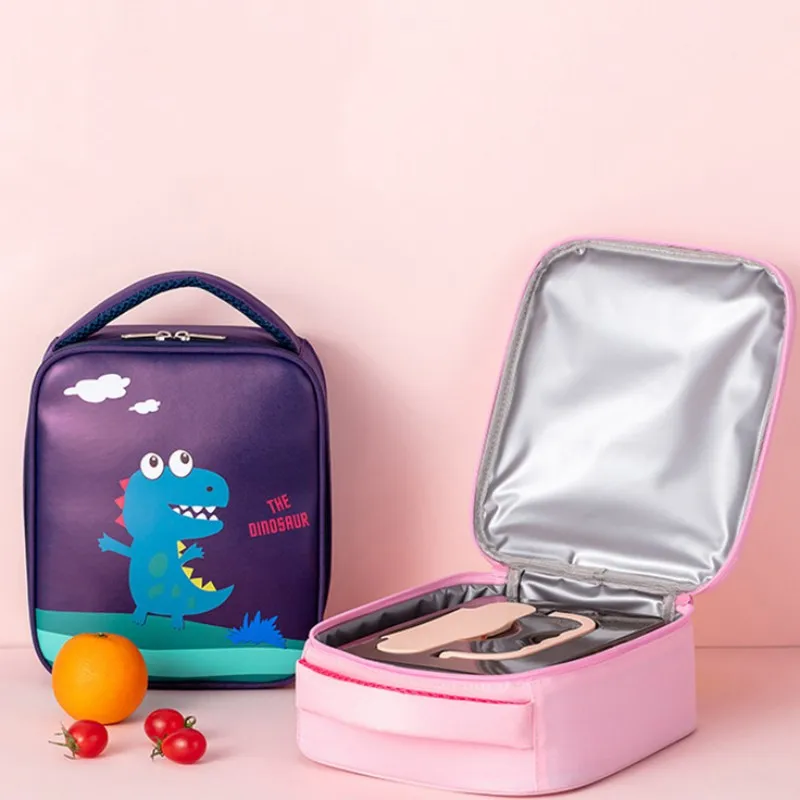 Cartoon Dinosaur Thermal Lunch Bags Portable Oxford Fresh Cooler Pouch for Students Children Lunch Picnic BagTote Food Handbags