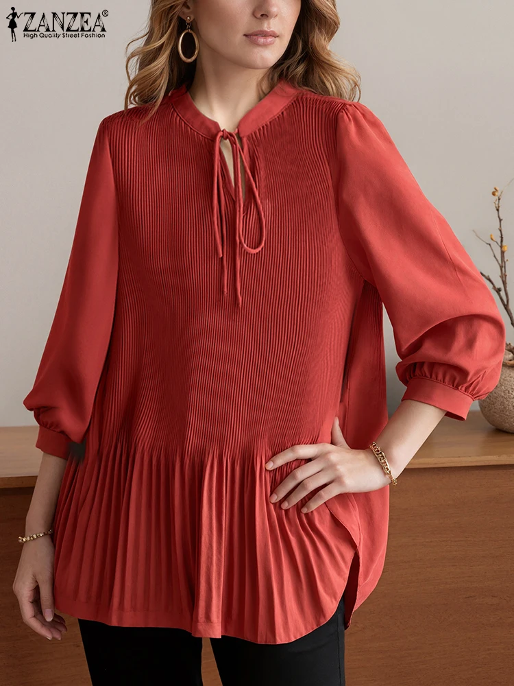 

Women Shirt ZANZEA 2025 Autumn Satin Silk Blouse Fashion Long Sleeve Casual Loose Korean V-neck Tops Vintage Solid Color Blusas
