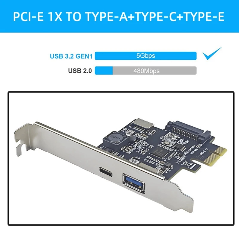 AU61-PCI-E 1X naar USB3.2 GEN1 USB-A+Type-C+TYPE-E Frontadapterkaart Pcie naar Type-C Type-E USB3.2 5Gbps uitbreidingskaart