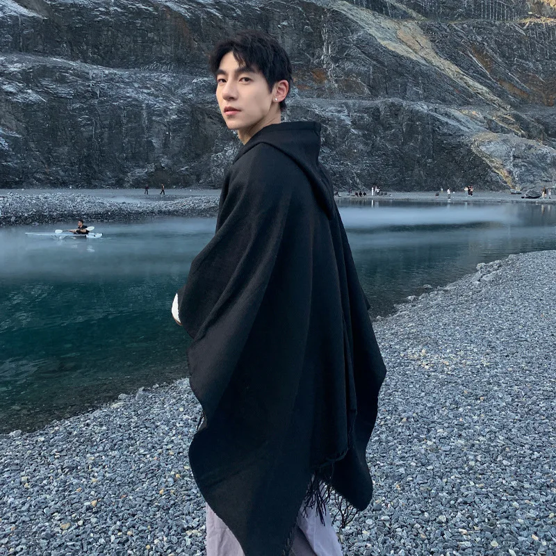 Chal de tendencia étnica de estilo masculino para vacaciones al aire libre, capa cálida y resistente al viento, chal, Poncho de regalo de Cachemira de imitación