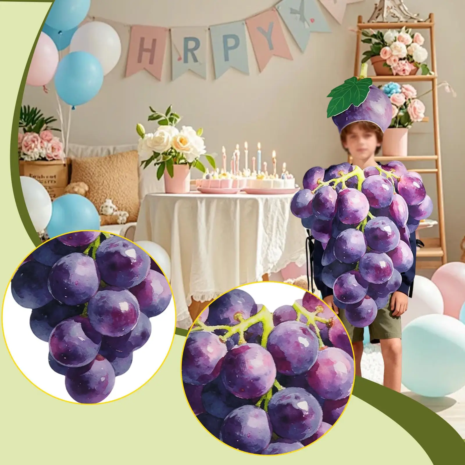 Halloween Vegetable Cosplay Clothes Outfit with Hat Grape Costume Jumpsuit for Masquerade Party view 4