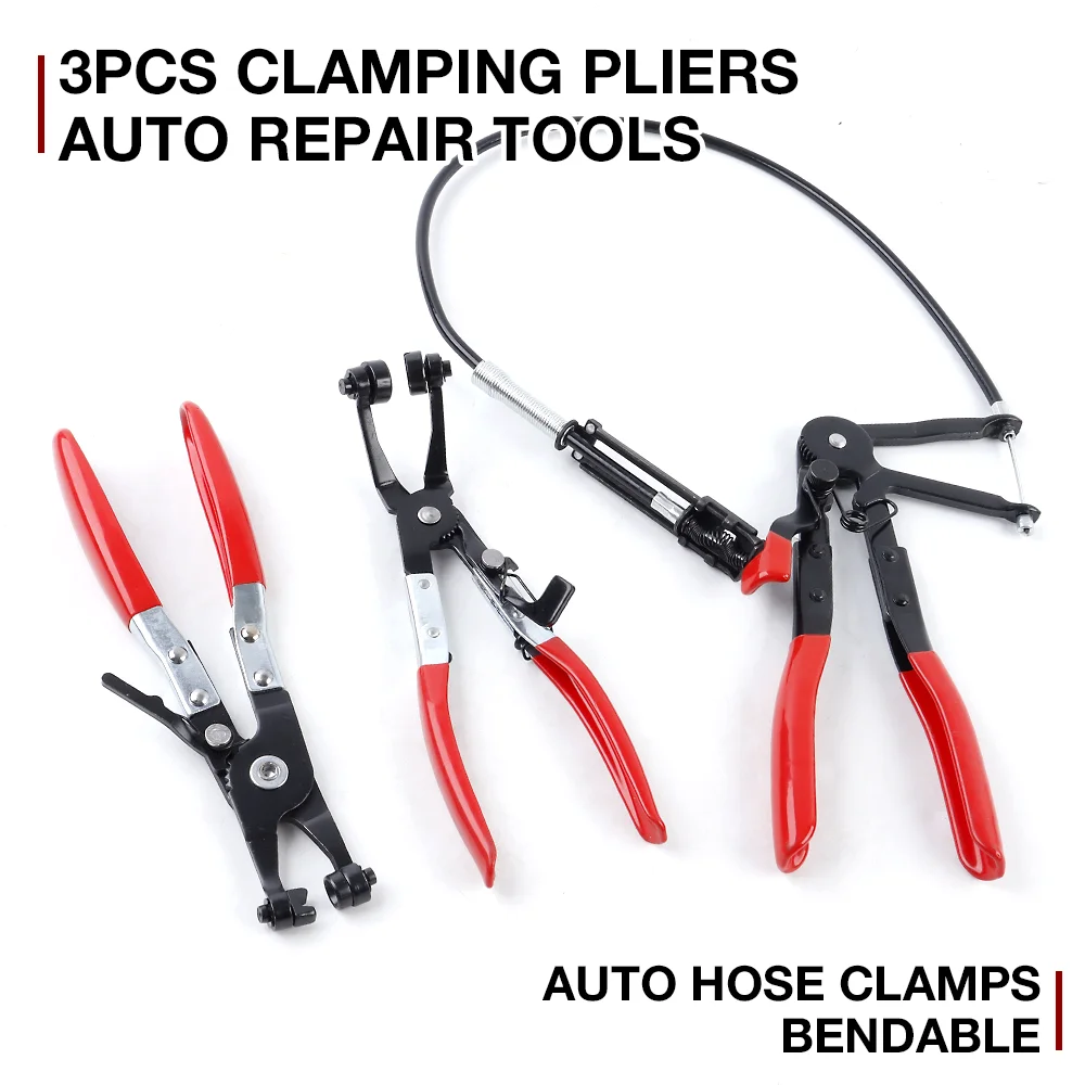 

3 шт. Гибкие клещи для хомутов, набор для снятия автомобильных хомутов, длинные клещи для пружинных проволочных хомутов, инструмент для ремонта двигателя, для гибких шлангов авто