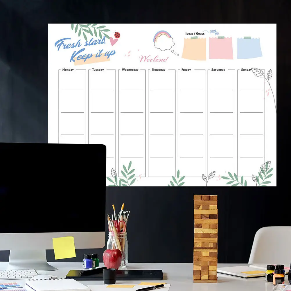 Magnetic Refrigerator Dry Erase Calendar Weekly PVC Whiteboard Plan Organizer Reusable Wall Surface Schedule Dry Erase Calendar