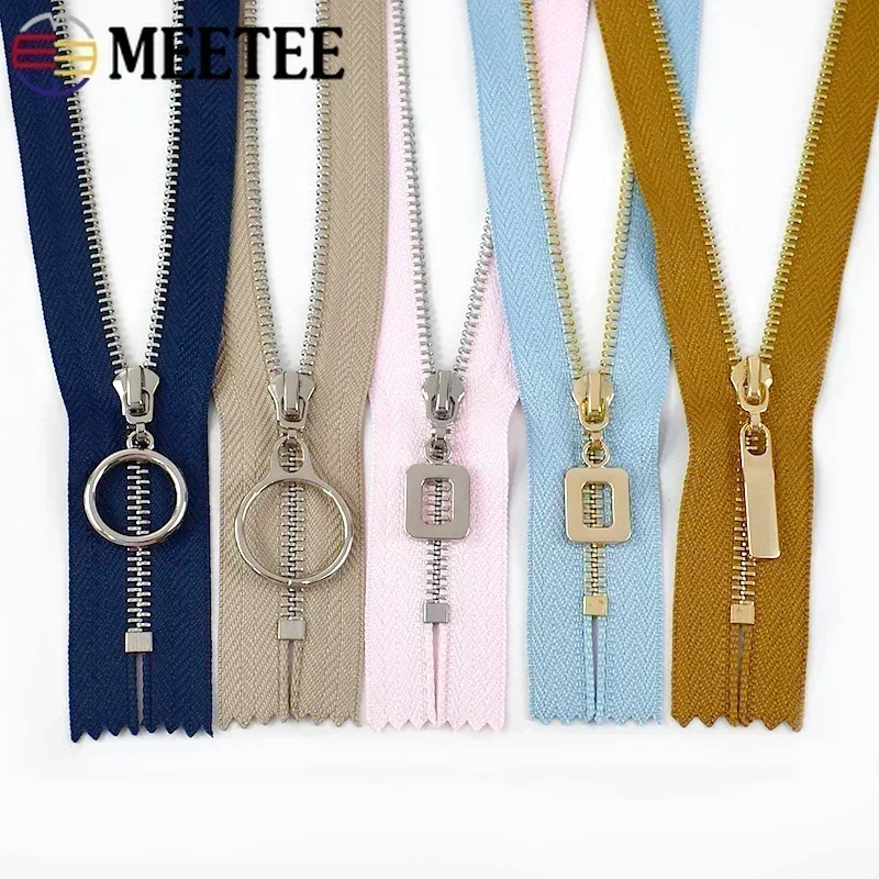 Zíperes de metal para saco, dentes de ouro e prata, fecho de fecho, saia de costura e roupas, acessórios DIY, 15 cm, 18 cm, 20 cm, 25 cm, 30cm, 5PCs