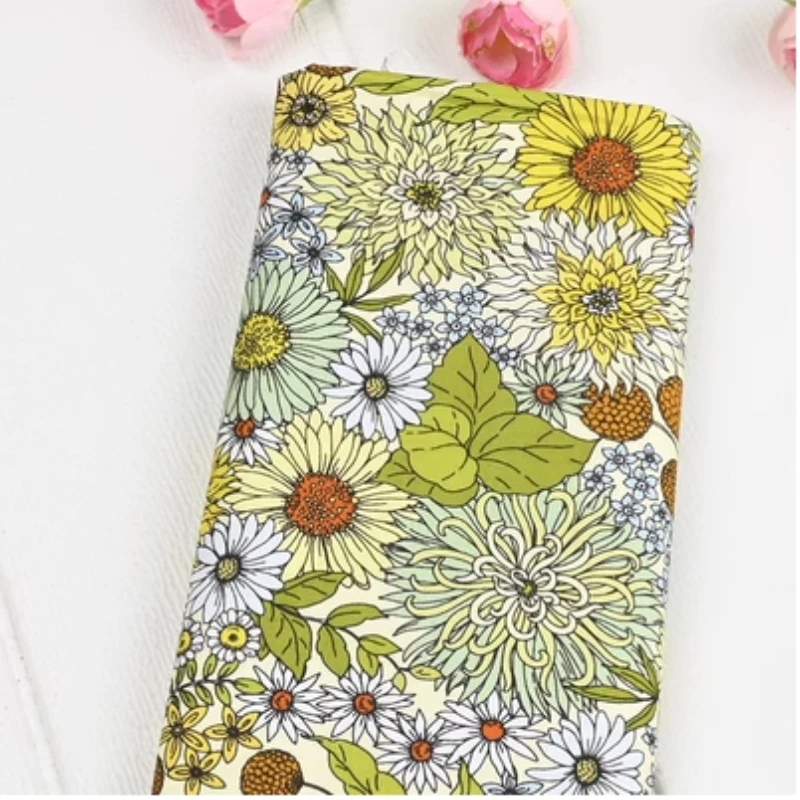 Plain 100% Cotton Fabric With Sun Flower Print, Handmade DIY Patchwork Garment Dress Sewing Tissue CR-1878