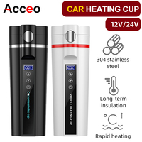 ACCEO 12V/24V Car Heating Cup 450ML Digital Display Vacuum Cup304 Stainless Steel Inner Tank Bottle Electric Thermos Kettle