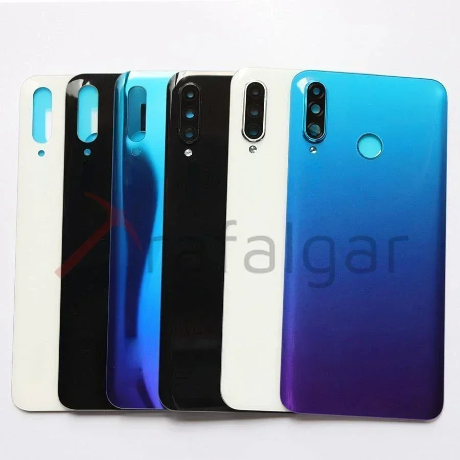 Tapa trasera de batería para Huawei P30 Lite carcasa trasera de vidrio con lente de cámara para Huawei Nova 4e tapa trasera + adhesivo 2