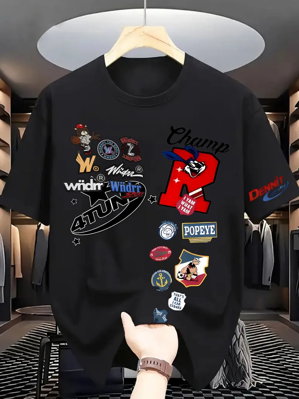 

Fashionable men's summer personalized letter graffiti print, comfortable and breathable round neck T-shirt, outdoor street top