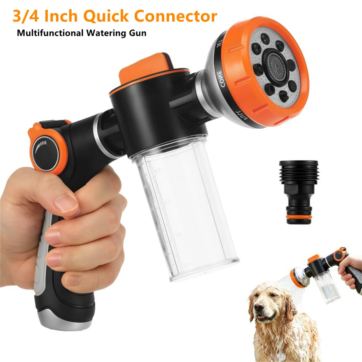 Foam Hose Nozzle Sprayer 8 Pattern Soap Dispenser Bottle Connector for Dog Bathing Car Wash Hose Wand Garden Plant Watering