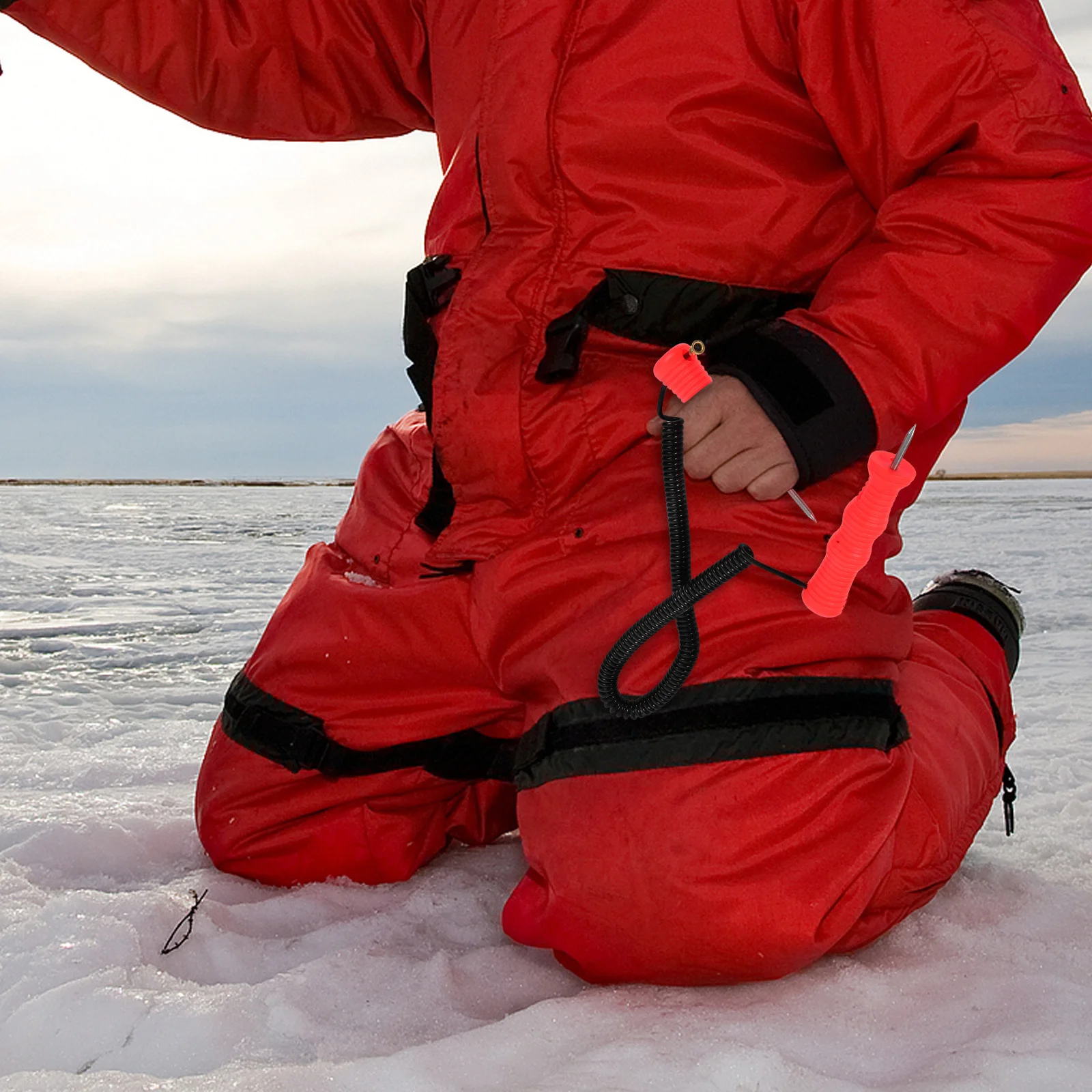 

Portable Outdoor Ice Chisel with Orange Neck Strap Efficient Handheld Ice Fishing Breaker Tool Heavy Duty Snow Removal