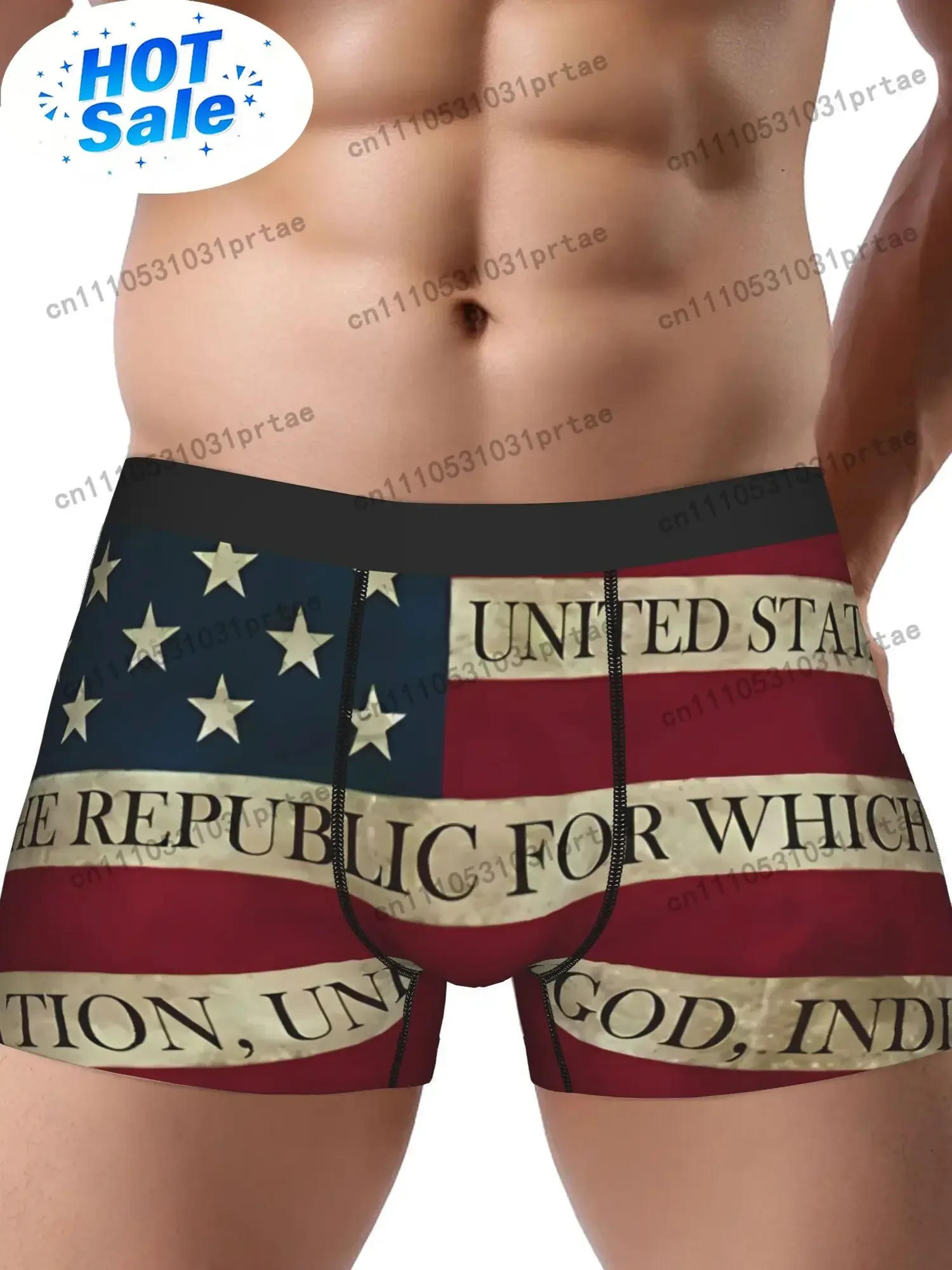Polyester Briefs Featuring a National Flag Design bLACK
