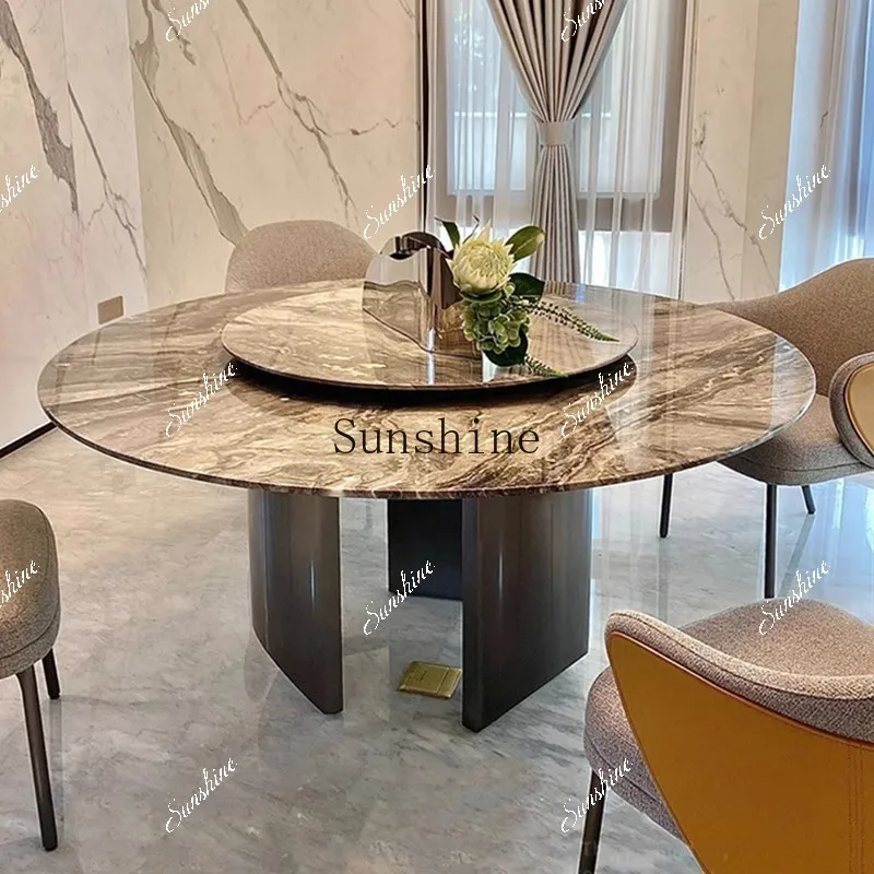 Modern simple light luxury with turntable home customizable restaurant round dining table  FT