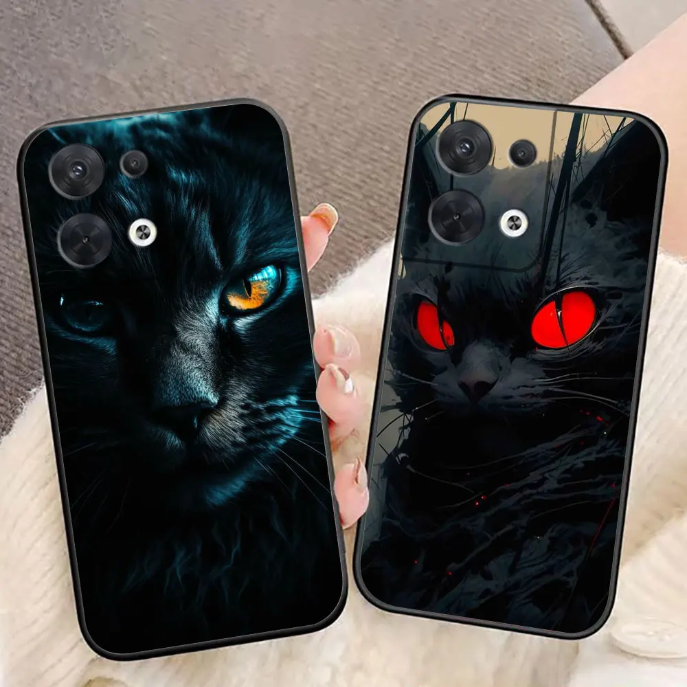 Black Cat Staring Eye Cover Phone Case For OPPO RENO 11 11F 10 8T 8 7Z 7 6Z 6 5 5F 4 4F LITE PRO TPU Case Funda Coque Shell Capa