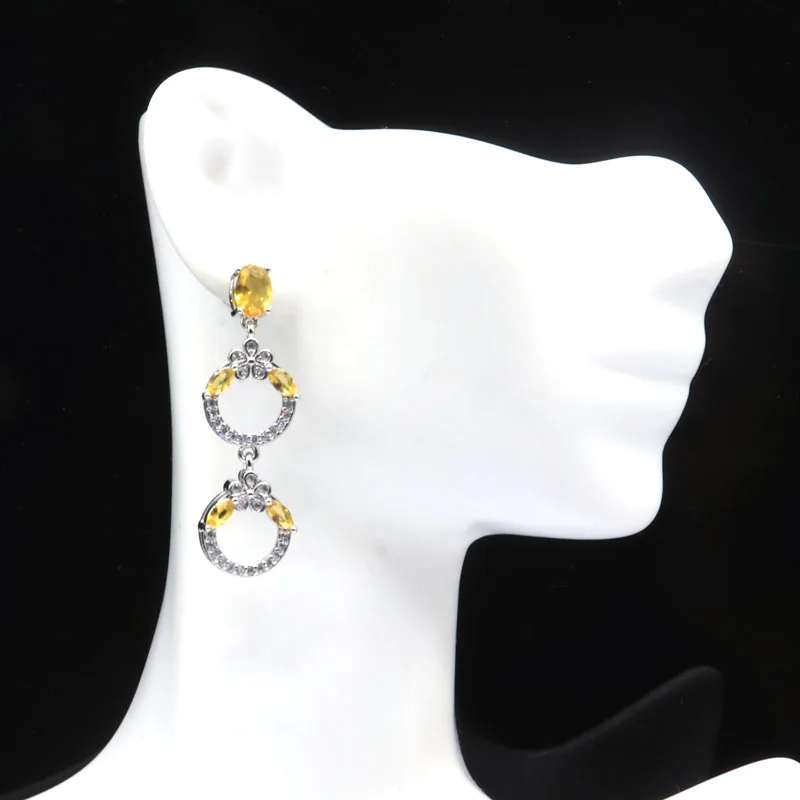 Buy 5 Get 1 Free 41x13mm Prevent Allergy created Citrine Fire Rainbow Mystic Topaz CZ Silver plated Earrings