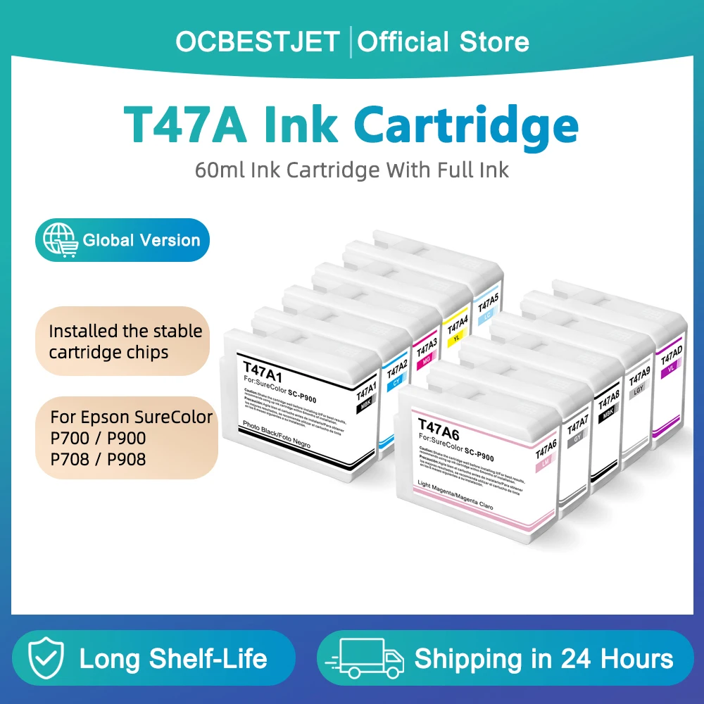 

Совместимый картридж для Epson T47A для принтера SureColor P700 P900 P708 P908 T47A1 T47A2 T47A3 T47A4 T47A5 T47A6 T47A7