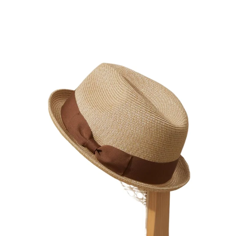 Summer straw hat men's and women's rolled-up small top hat short brim sun protection holiday beach