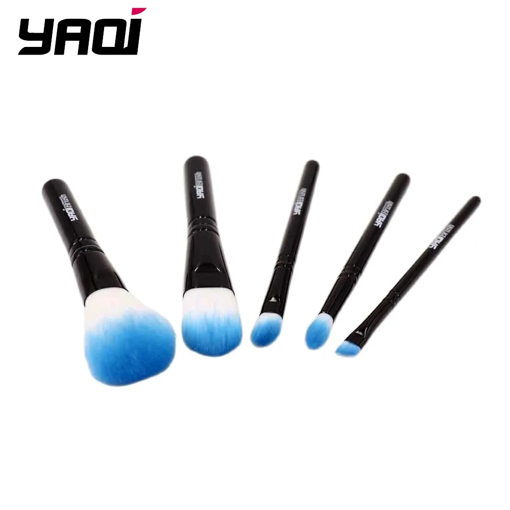 YAQI 5pcs Mini Synthetic Hair Wood Handle Cosmetic Brush Kit Travel Makeup Brush Set