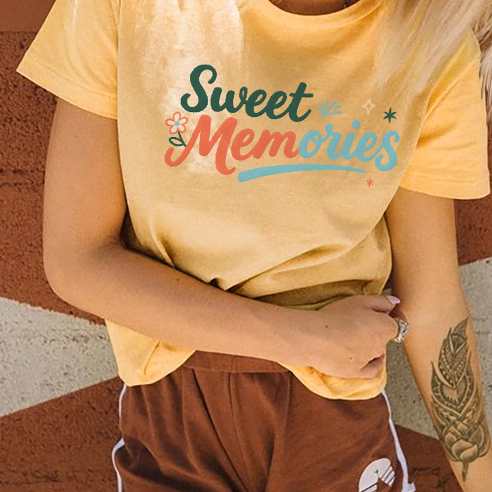 

Sweet Memories Y2K Women‘s Clothes Cotton Casual T-Shirt Crew Neck Graphic Tees Street Wear Colorful Cute Cartoon