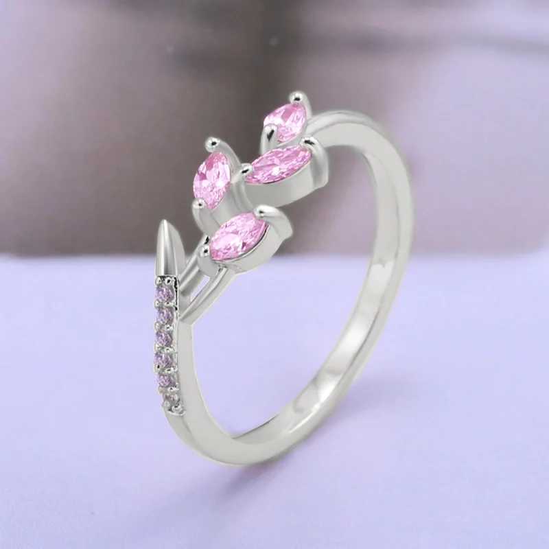 Huitan Frauen Mode Weiß Kubikzircon Niedlichen Blatt Hochzeit Verlobungsring Temperament Süße Weibliche Accessoires Aussage Schmuck – Detail 31