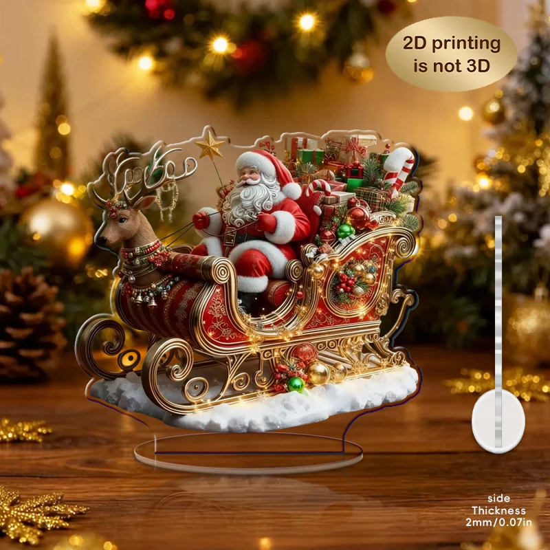 2D Santa Claus with Reindeer Sled Acrylic Figurine in Vibrant Colors Desktop Holiday Themed Home Decor 2026 New Year Gifts