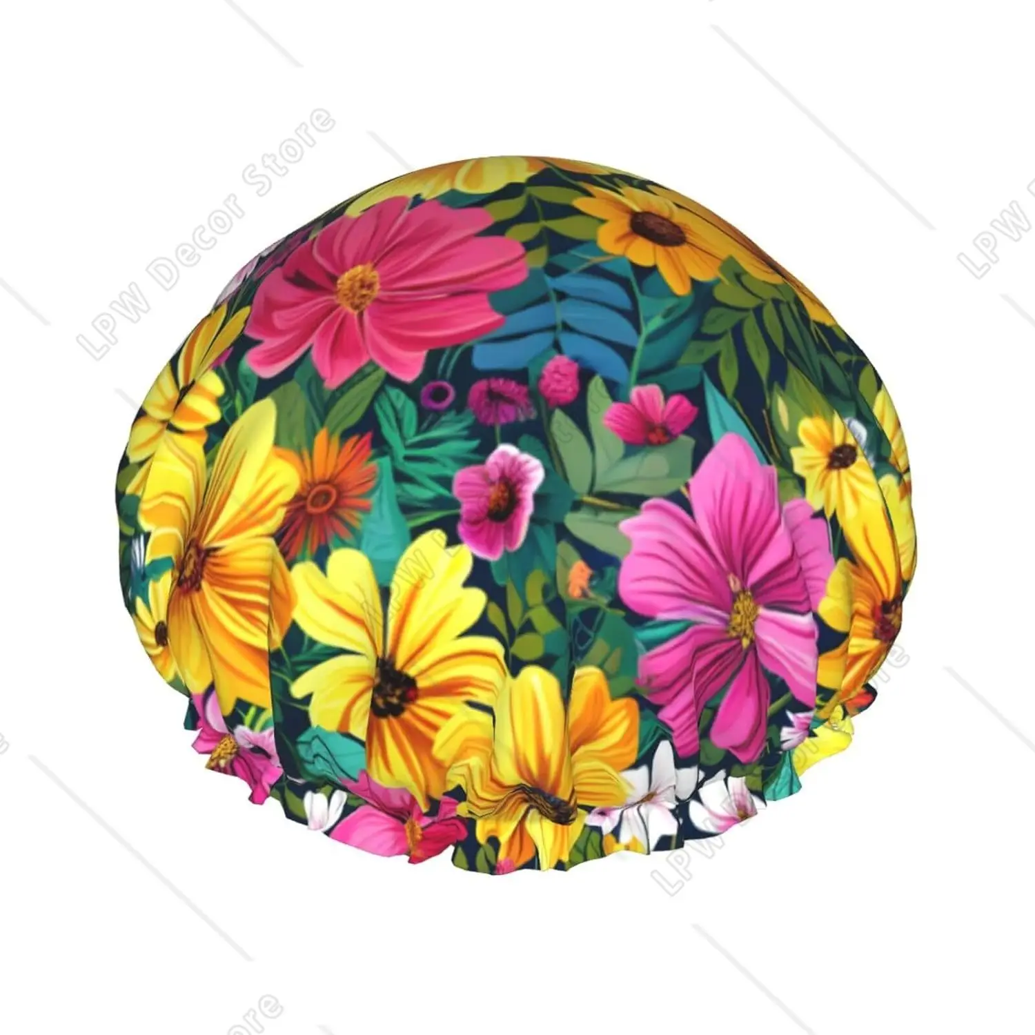 

Разноцветная шапочка для душа с цветочным принтом для женщин, многоразовая, двухслойная, водонепроницаемая, регулируемая, эластичная, быстросохнущая, для защиты волос